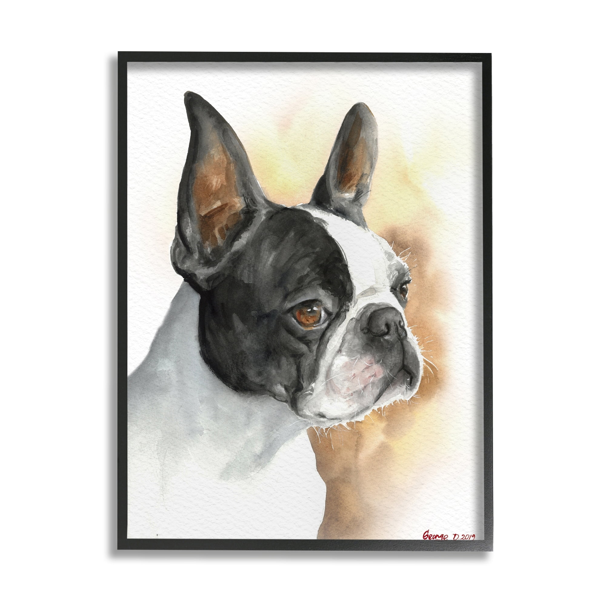 Stupell Industries Boston Terrier Pet Dog Portrait Black Brown Black Framed, 24 x 30, Design by George Dyachenko
