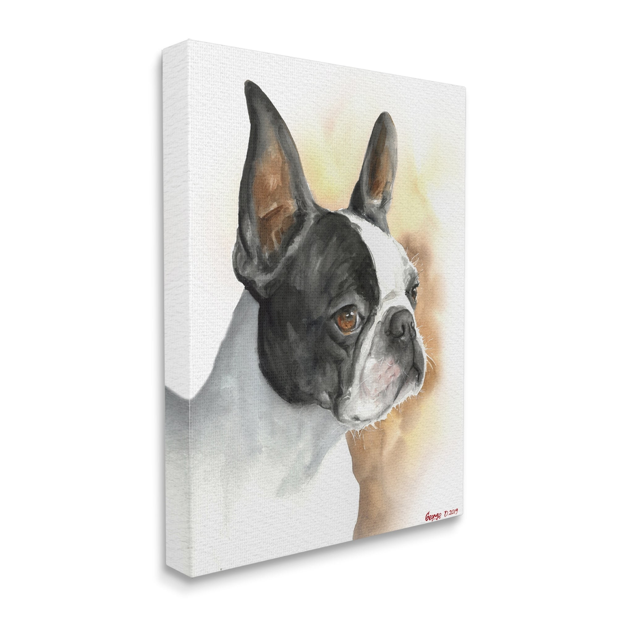 Stupell Industries Boston Terrier Pet Dog Portrait Black Brown Canvas Wall Art, 16 x 20, Design by George Dyachenko