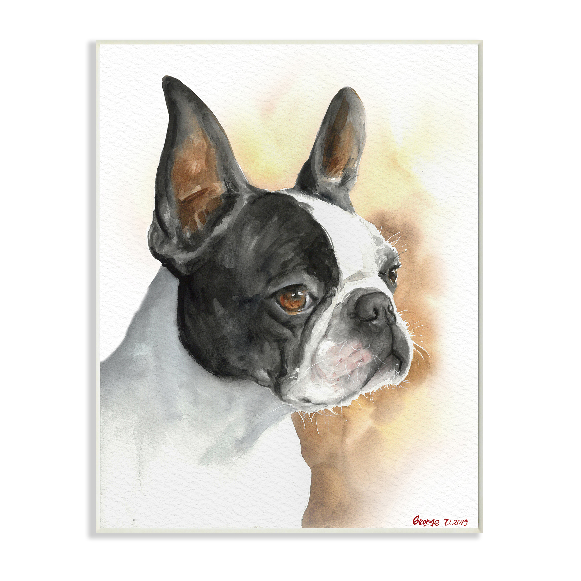 Stupell Industries Boston Terrier Pet Dog Portrait Black Brown Wall Plaque, 10 x 15, Design by George Dyachenko
