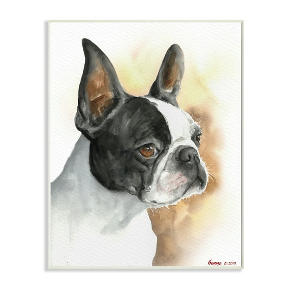 Stupell Industries Boston Terrier Pet Dog Portrait Black Brown Wall Plaque, 13 x 19, Design by George Dyachenko