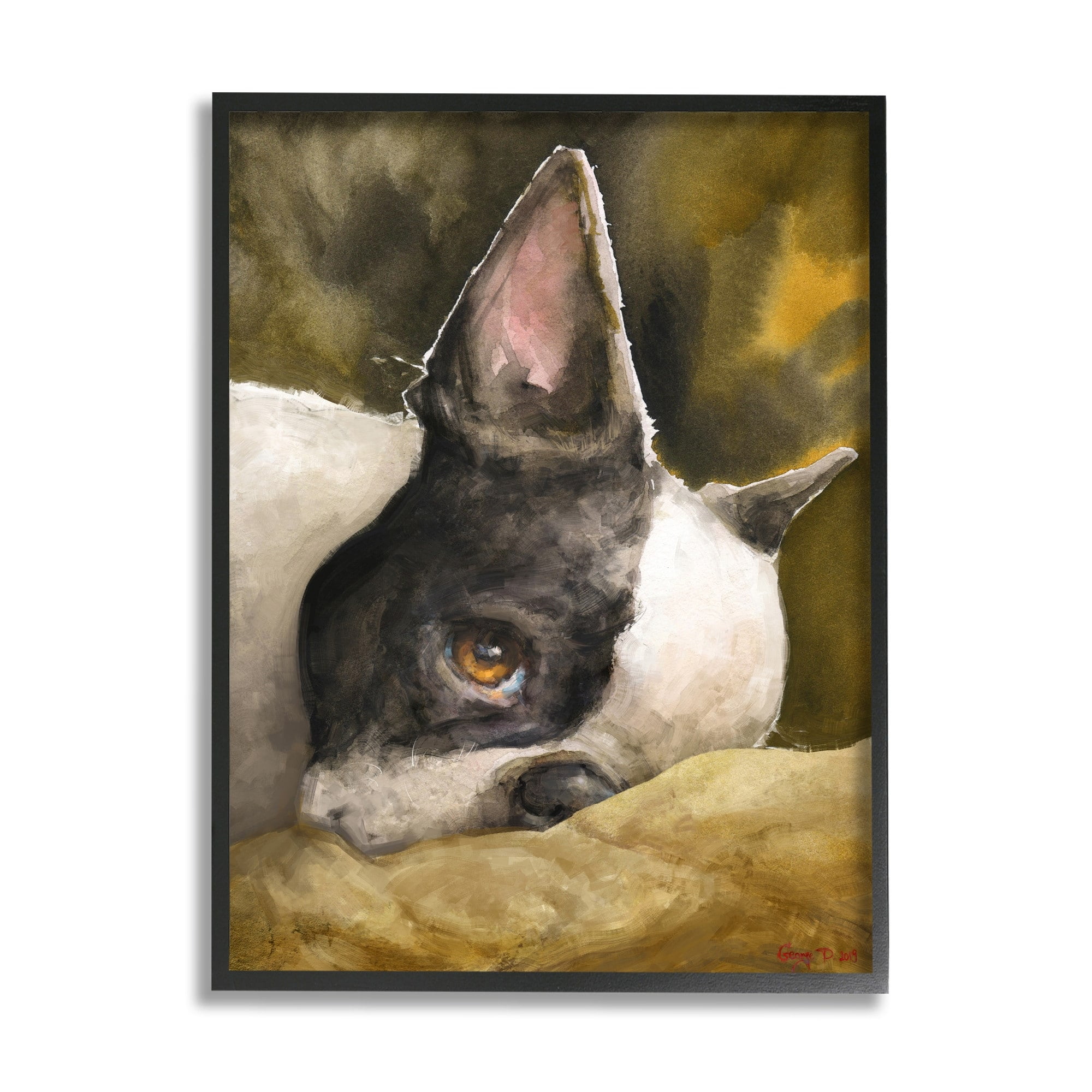 Stupell Industries Boston Terrier Resting Dog Pet Portrait Black Brown Black Framed, 16 x 20, Design by George Dyachenko