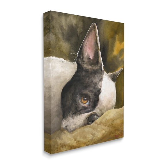 Stupell Industries Boston Terrier Resting Dog Pet Portrait Black Brown Canvas Wall Art, 24 x 30, Design by George Dyachenko