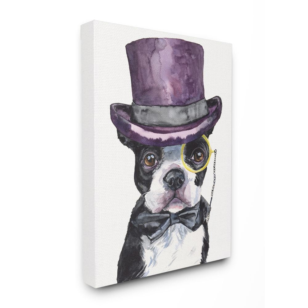 Stupell Industries Boston Terrier With Hat Dog Pet Animal Watercolor Painting Super Canvas Wall Art by George Dyachenko