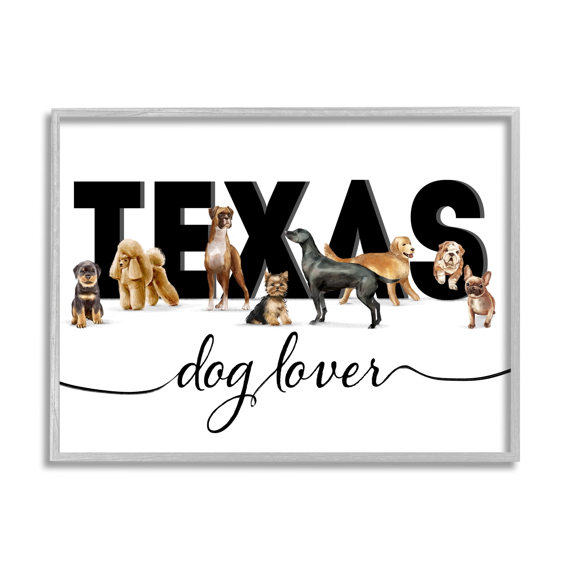 Stupell Industries Boston for Dog Lovers Adorable Pet Puppies Animals & Insects Painting Gray Framed Art Print Wall Art, 11 x 14
