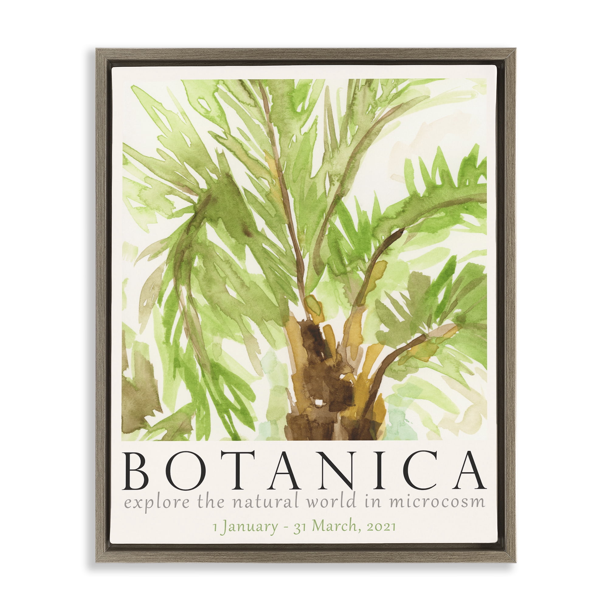 Stupell Industries Botanica Poster Palm Tree Plants & Flowers Painting Brown Floater Framed Canvas Art Print Wall Art, 25 x 31