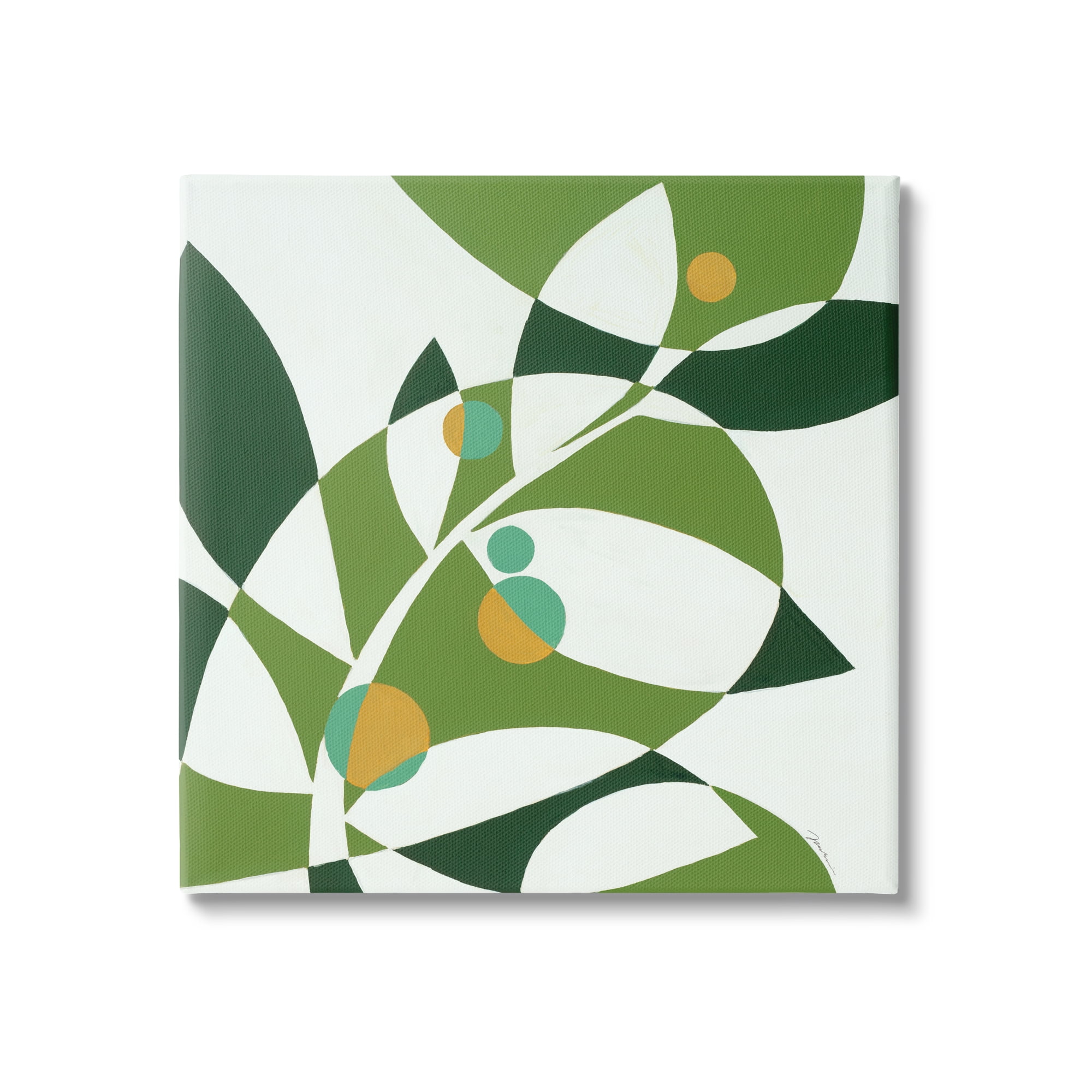 36" Green and White Abstract Botanical Canvas Wall Art