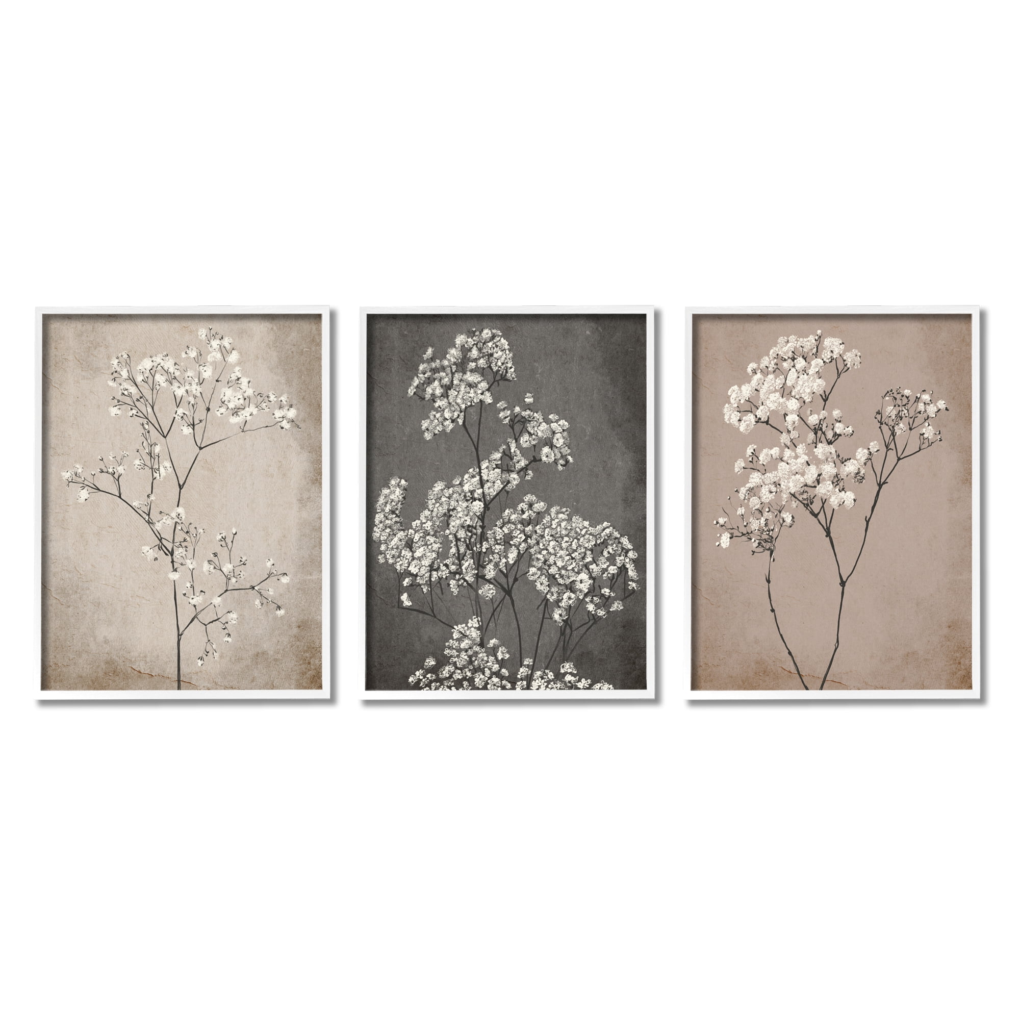 Stupell Industries Botanical Baby's Breath Herbs Botanical & Floral Painting White Framed Art Print Wall Art, 24 x 30, Set of 3
