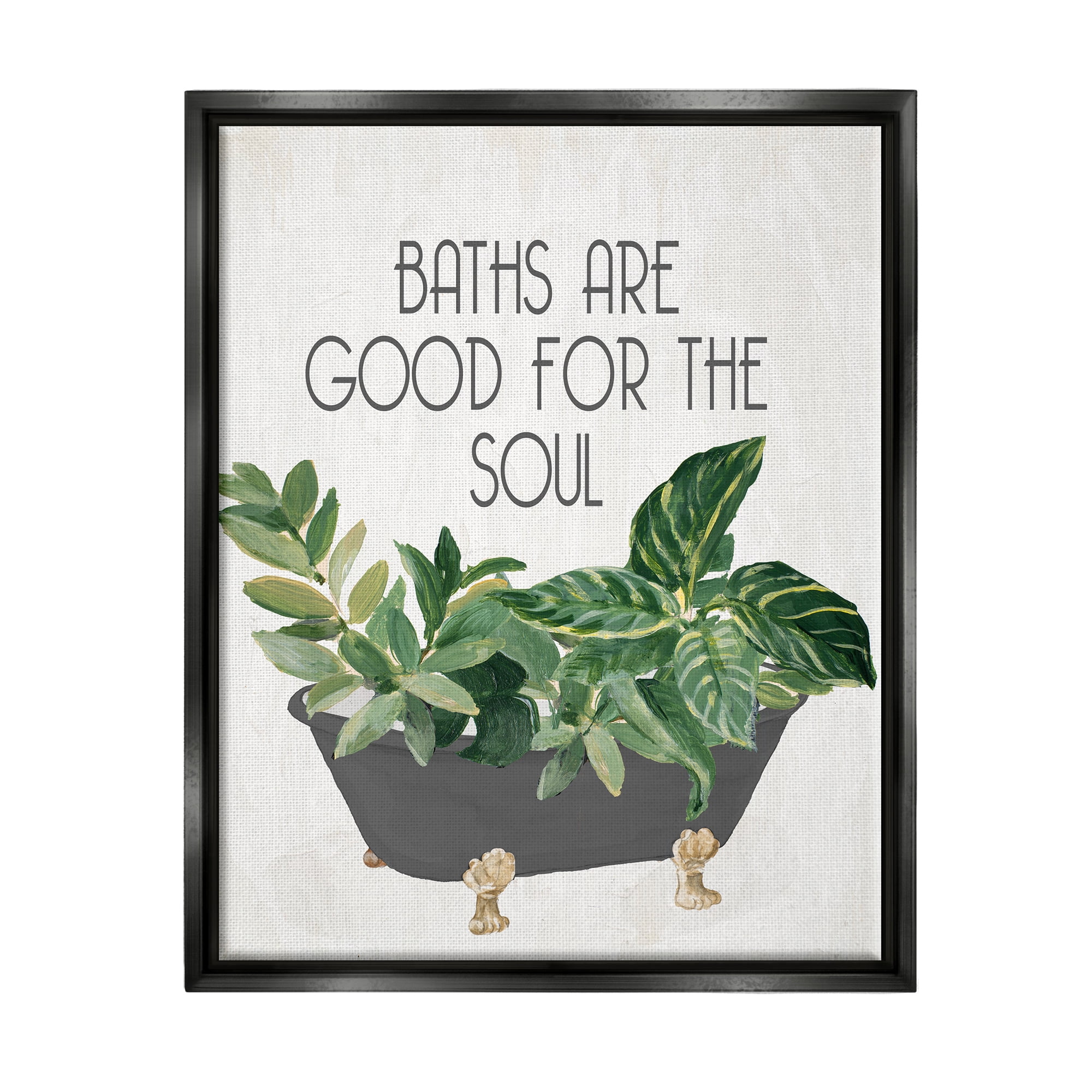 Stupell Industries Botanical Bath Phrase Typography Painting Black Floater Framed Art Print Wall Art, 17 x 21