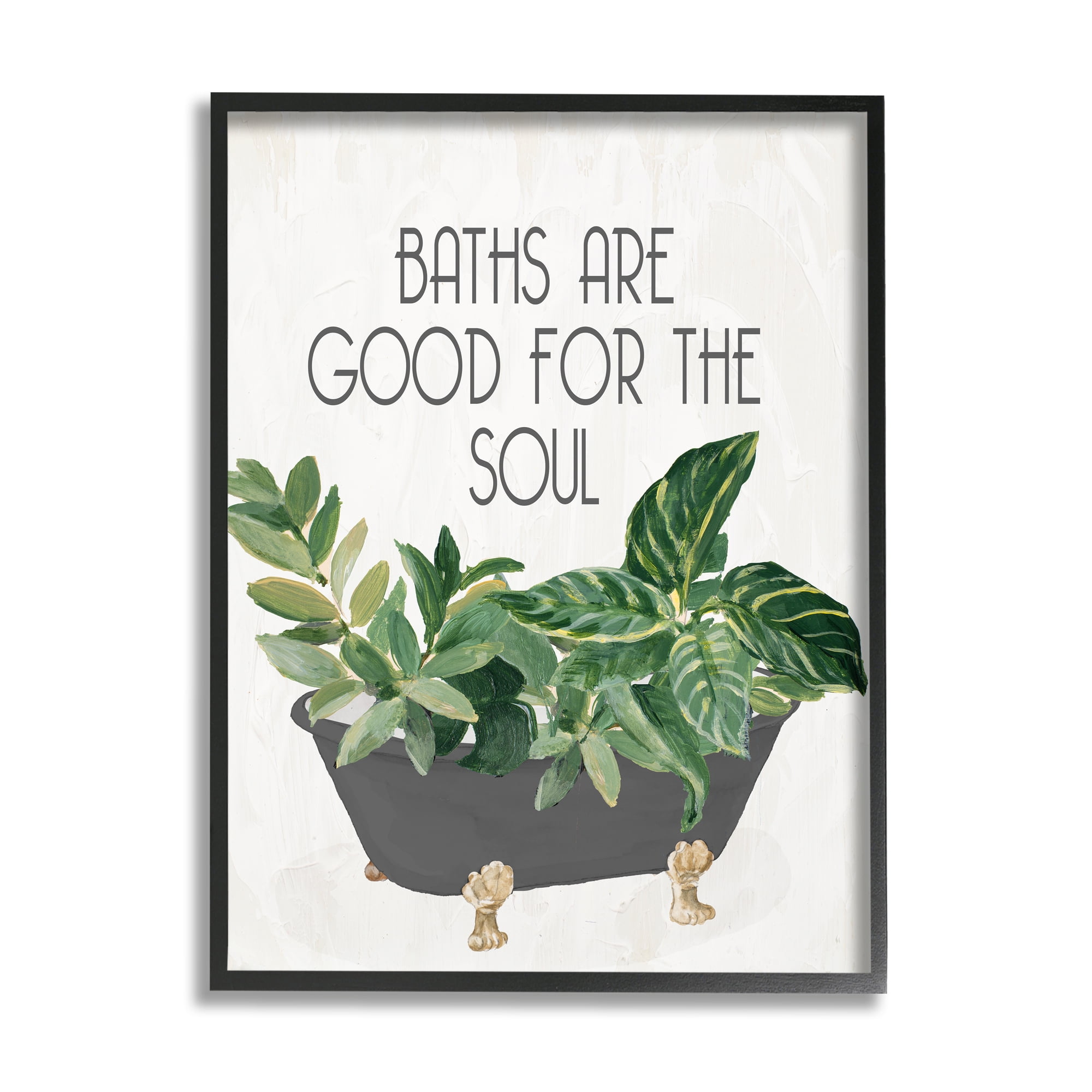 Stupell Industries Botanical Bath Phrase Typography Painting Black Framed Art Print Wall Art, 24 x 30