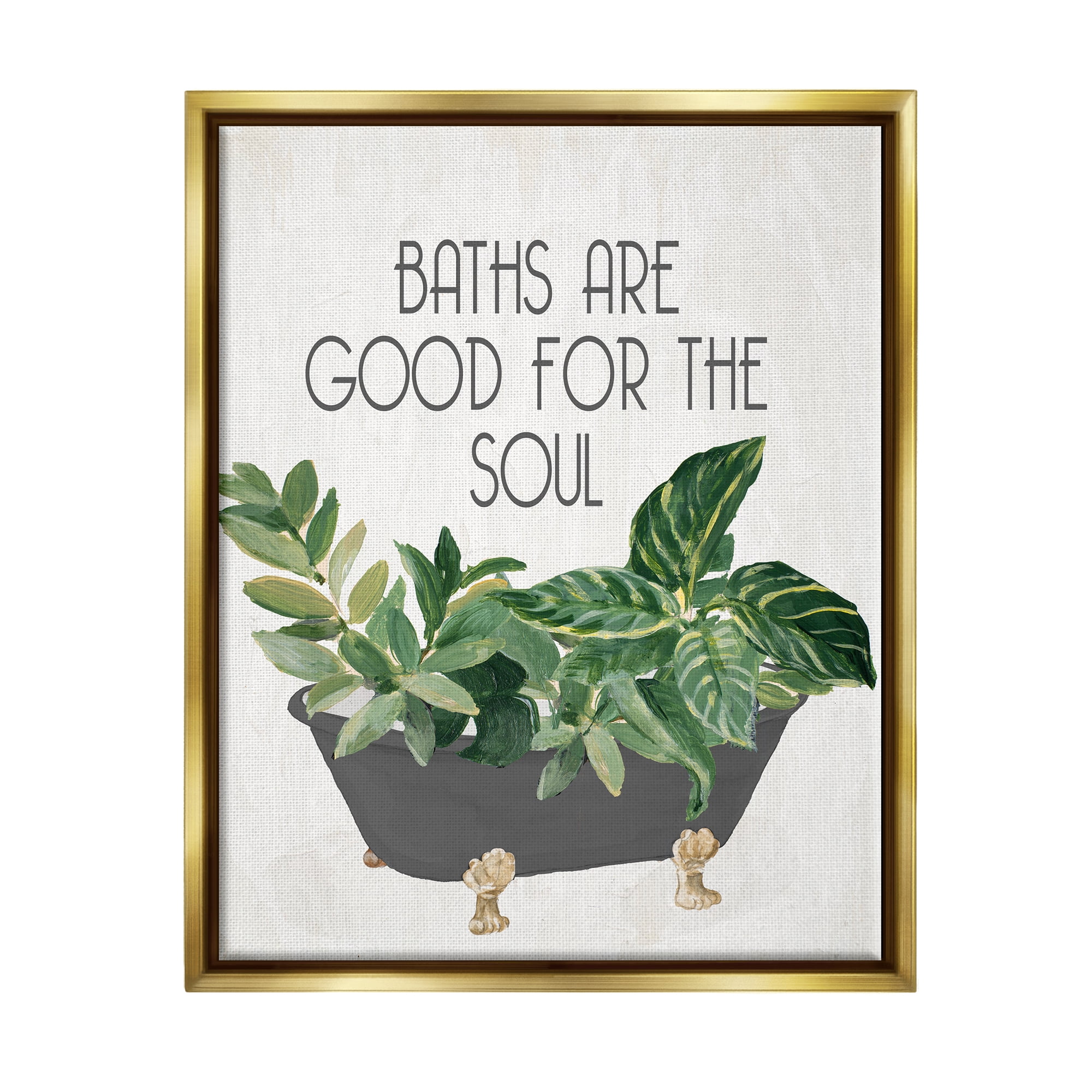 Stupell Industries Botanical Bath Phrase Typography Painting Gold Floater Framed Art Print Wall Art, 25 x 31