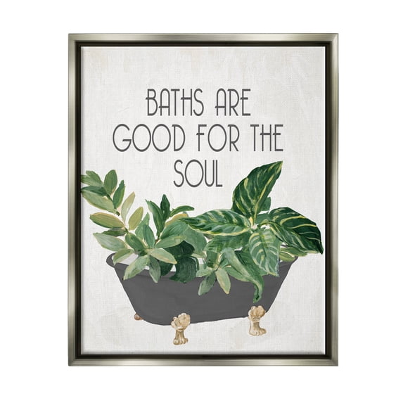 Stupell Industries Botanical Bath Phrase Typography Painting Gray Floater Framed Art Print Wall Art, 17 x 21