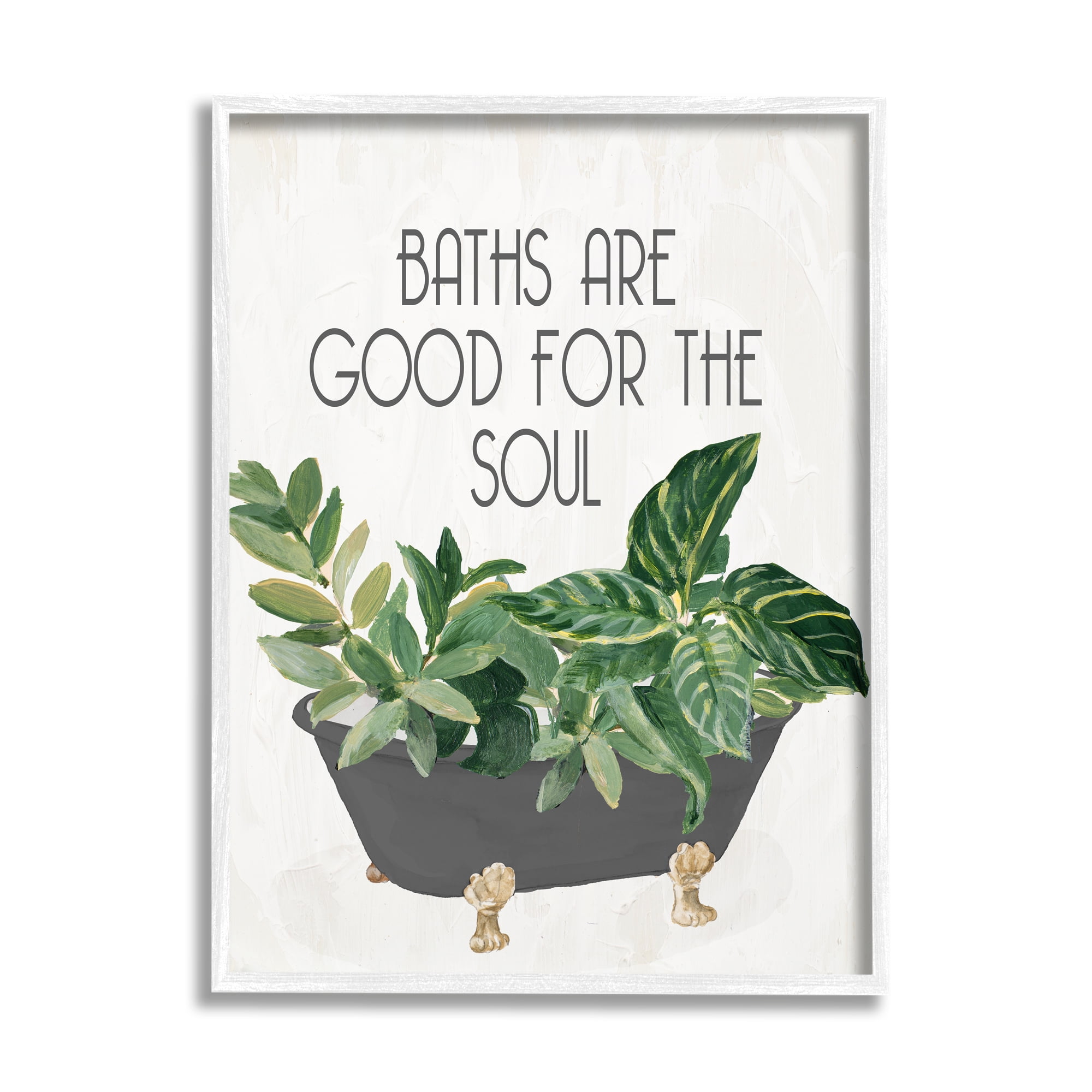Stupell Industries Botanical Bath Phrase Typography Painting White Framed Art Print Wall Art, 24 x 30