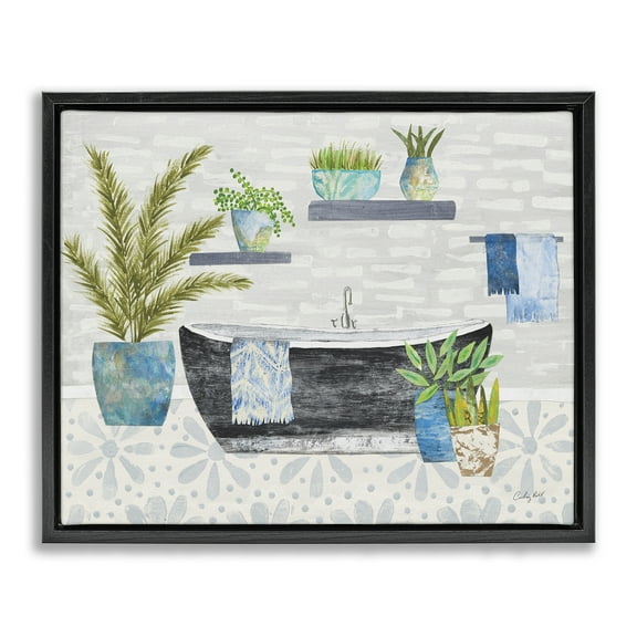 Stupell Industries Botanical Bath & Rustic Plants Bath & Laundry Painting Black Floater Framed Canvas Art Print Wall Art, 21 x 17