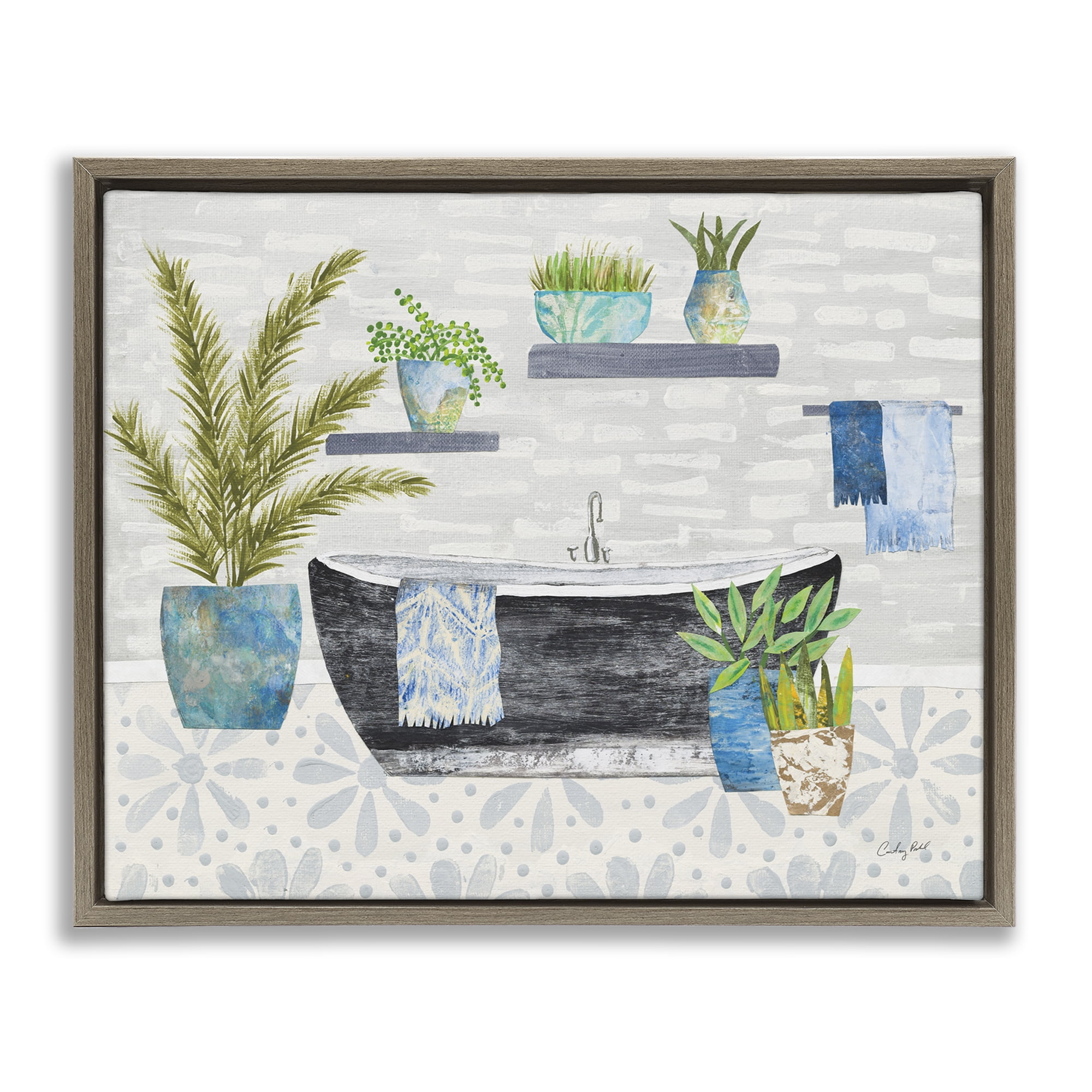 Stupell Industries Botanical Bath & Rustic Plants Bath & Laundry Painting Brown Floater Framed Canvas Art Print Wall Art, 31 x 25