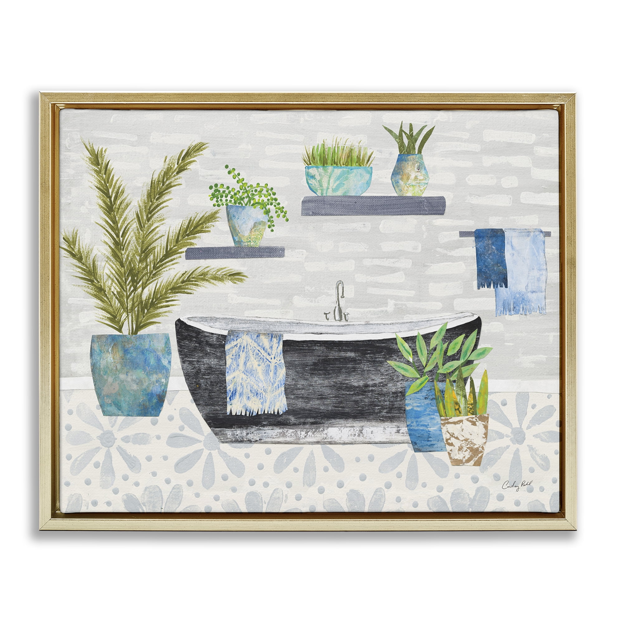 Stupell Industries Botanical Bath & Rustic Plants Bath & Laundry Painting Gold Floater Framed Canvas Art Print Wall Art, 31 x 25