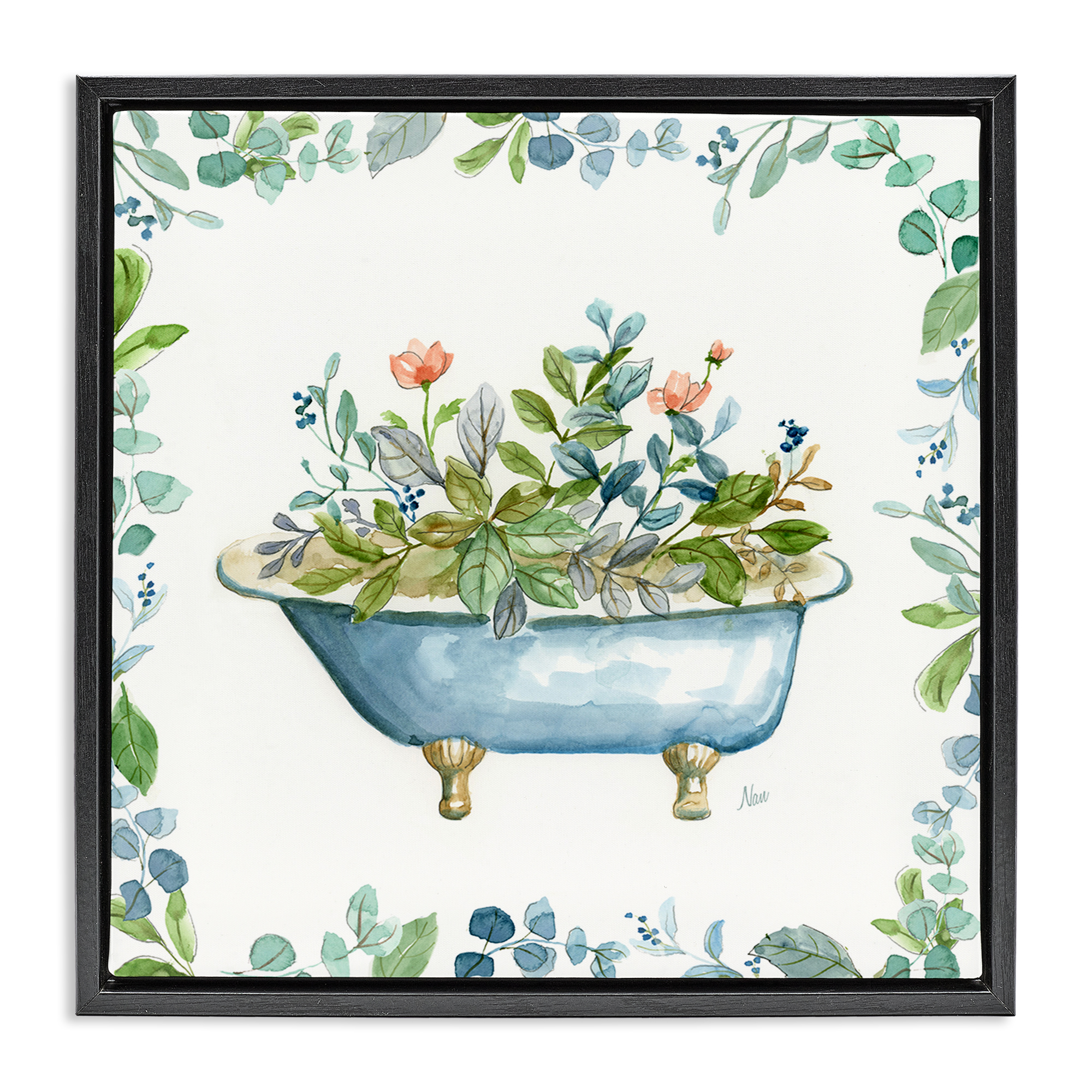 Stupell Industries Botanical Bath Tub Typography Painting Black Floater Framed Canvas Art Print Wall Art, 25 x 25