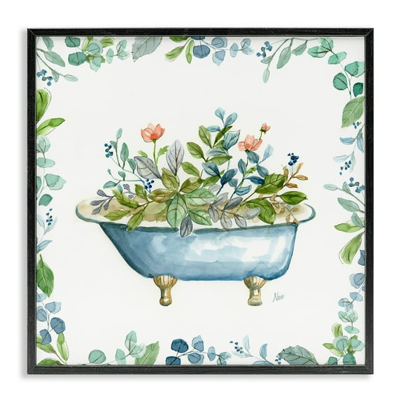 Stupell Industries Botanical Bath Tub Typography Painting Black Framed Art Print Wall Art, 17 x 17