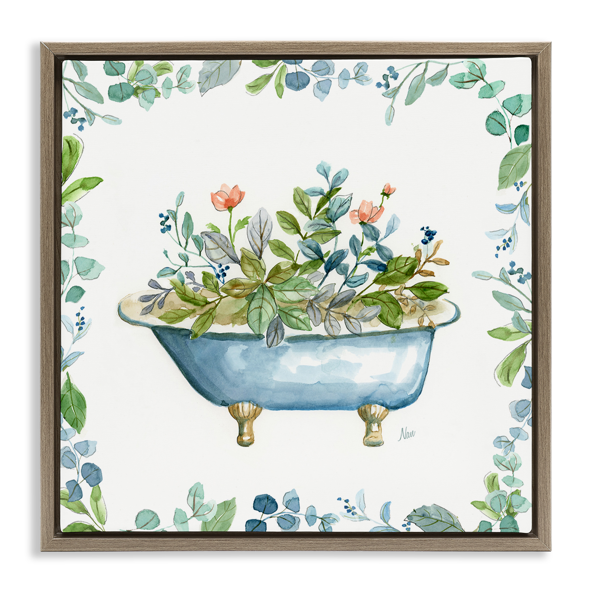 Stupell Industries Botanical Bath Tub Typography Painting Brown Floater Framed Canvas Art Print Wall Art, 25 x 25