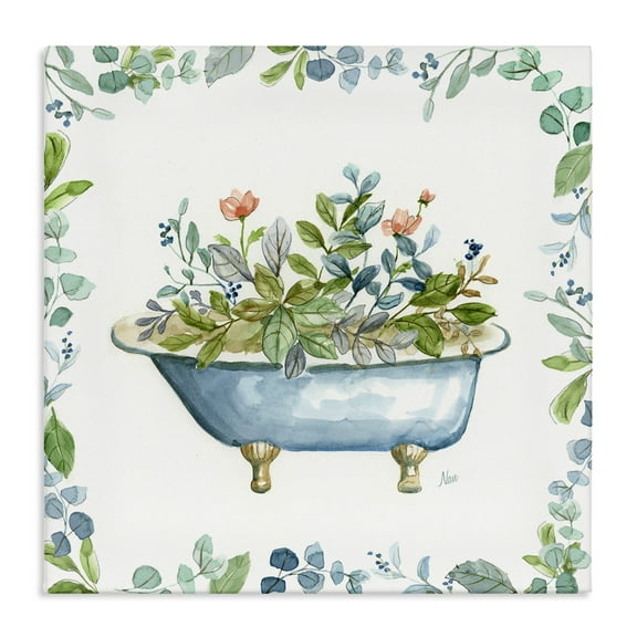 Stupell Industries Botanical Bath Tub Typography Painting Gallery Wrapped Canvas Art Print Wall Art, 17 x 17