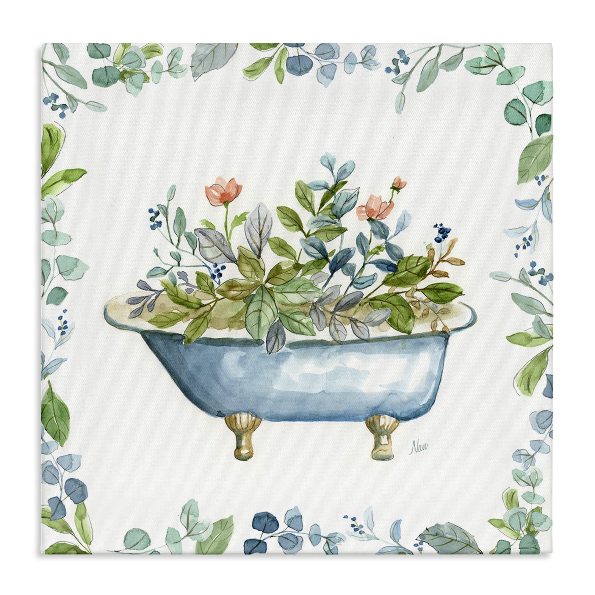 Stupell Industries Botanical Bath Tub Typography Painting Gallery Wrapped Canvas Art Print Wall Art, 24 x 24