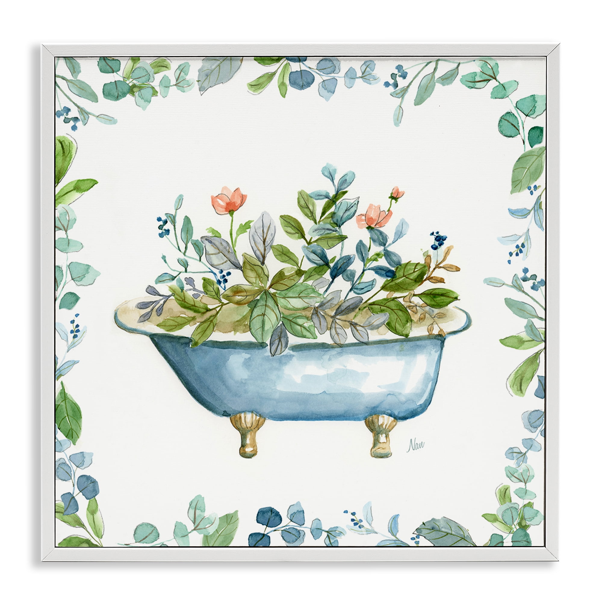 Stupell Industries Botanical Bath Tub Typography Painting White Framed Art Print Wall Art, 17 x 17