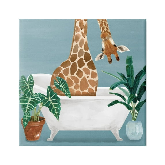 Stupell Industries Botanical Bathroom Giraffe Animals & Insects Painting Gallery Wrapped Canvas Art Print Wall Art, 24 x 24
