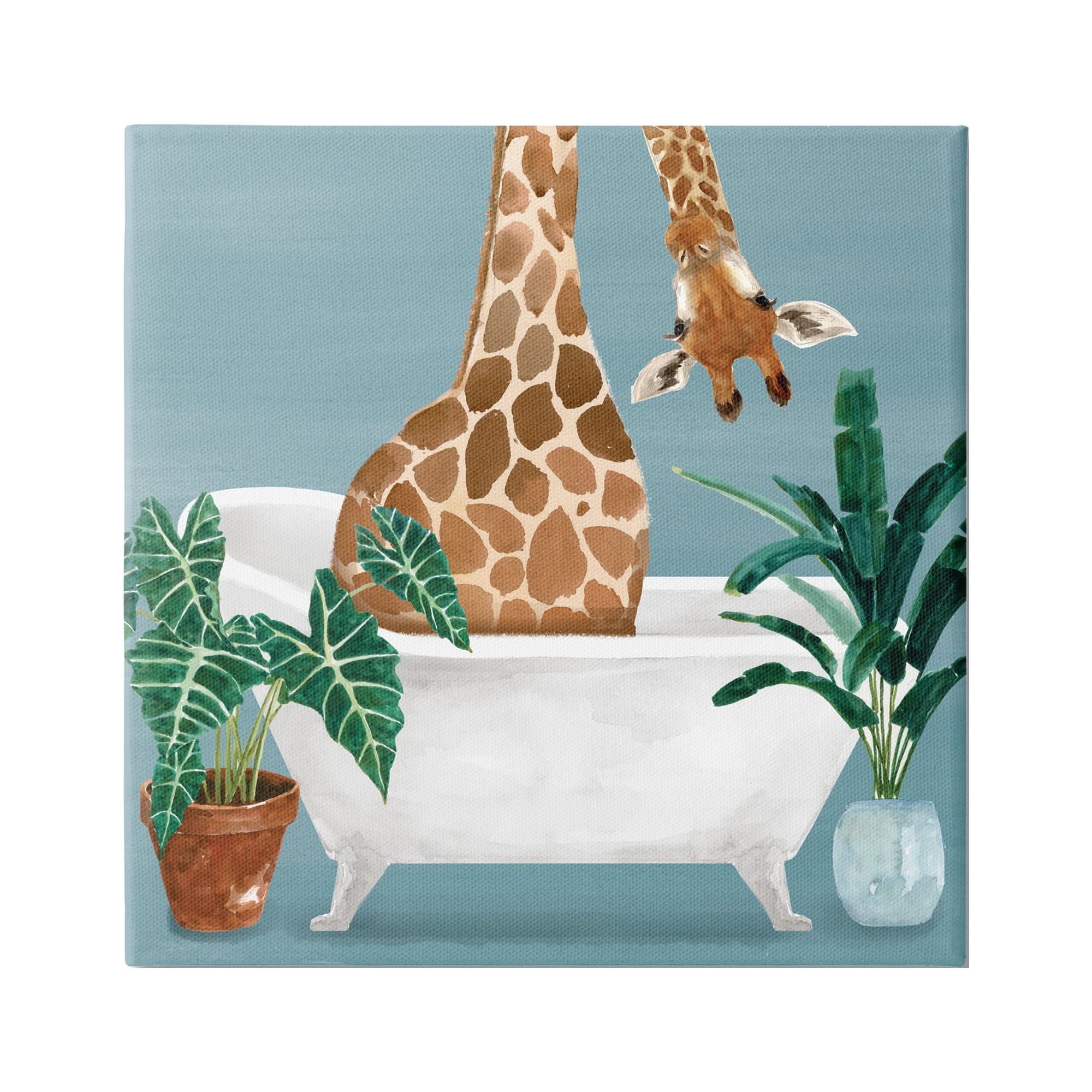 Stupell Industries Botanical Bathroom Giraffe Animals & Insects Painting Gallery Wrapped Canvas Art Print Wall Art, 30 x 30