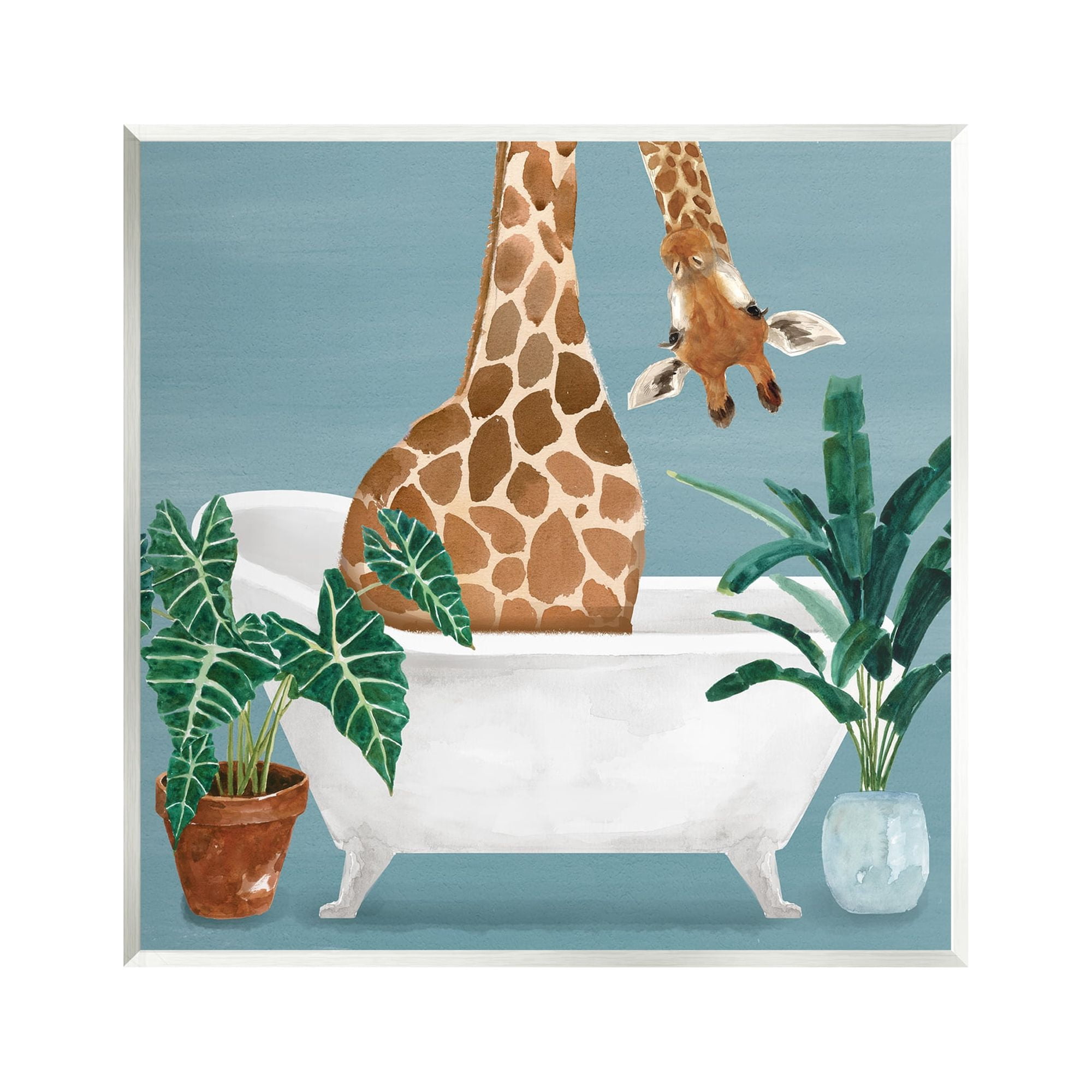Stupell Industries Botanical Bathroom Giraffe Animals & Insects Painting Unframed Art Print Wall Art, 12 x 12
