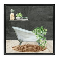 Stupell Industries Botanical Bathtub Scene Bath & Laundry Painting Black Floater Framed Canvas Art Print Wall Art, 18 x 18