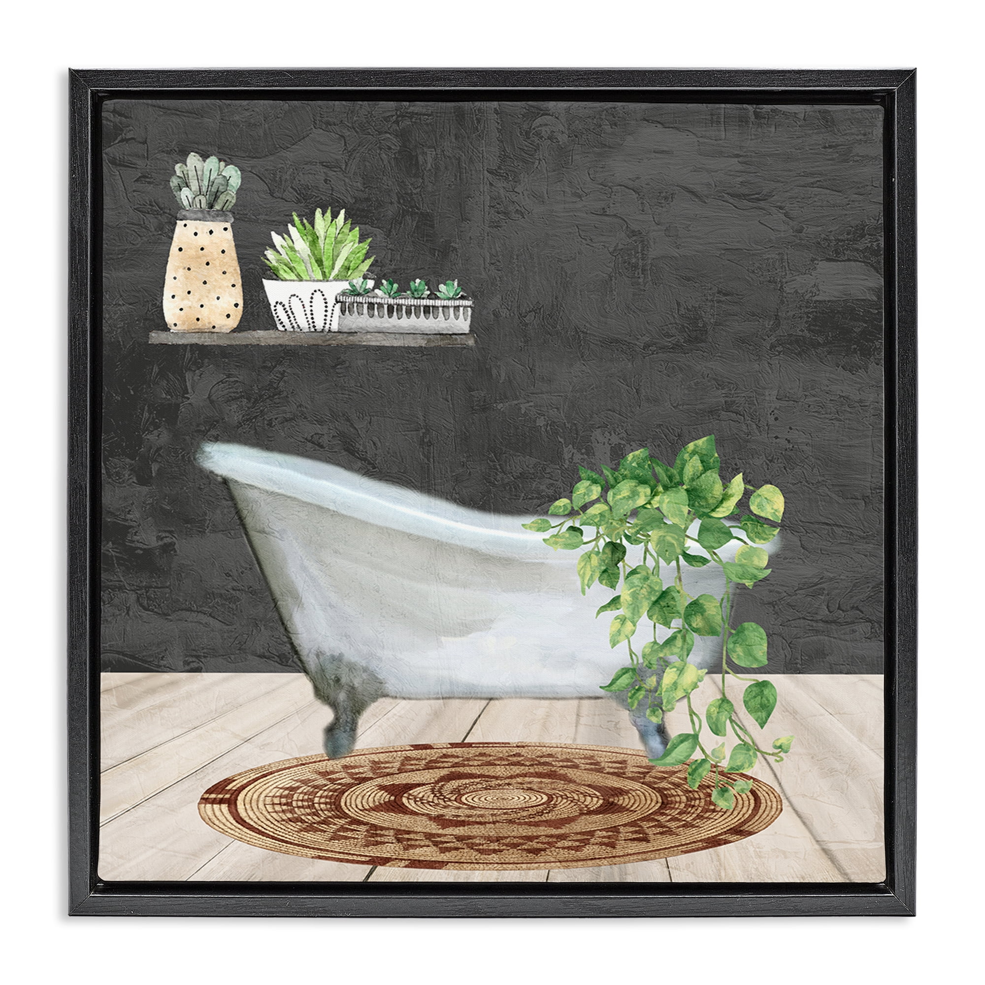 Stupell Industries Botanical Bathtub Scene Bath & Laundry Painting Black Floater Framed Canvas Art Print Wall Art, 25 x 25