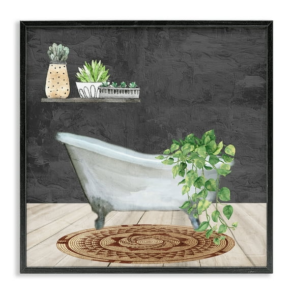 Stupell Industries Botanical Bathtub Scene Bath & Laundry Painting Black Framed Art Print Wall Art, 12 x 12