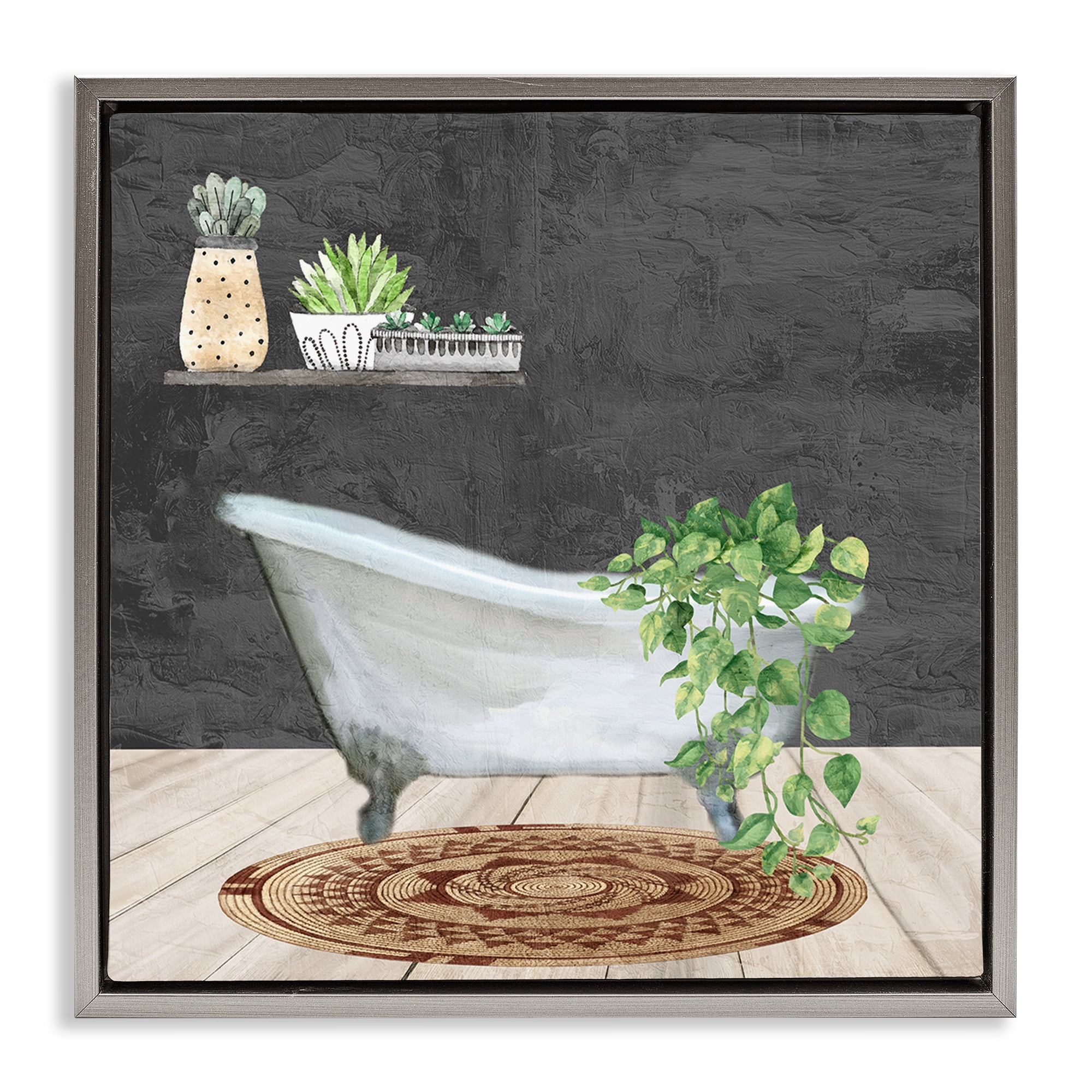 Stupell Industries Botanical Bathtub Scene Bath & Laundry Painting Gray Floater Framed Canvas Art Print Wall Art, 25 x 25