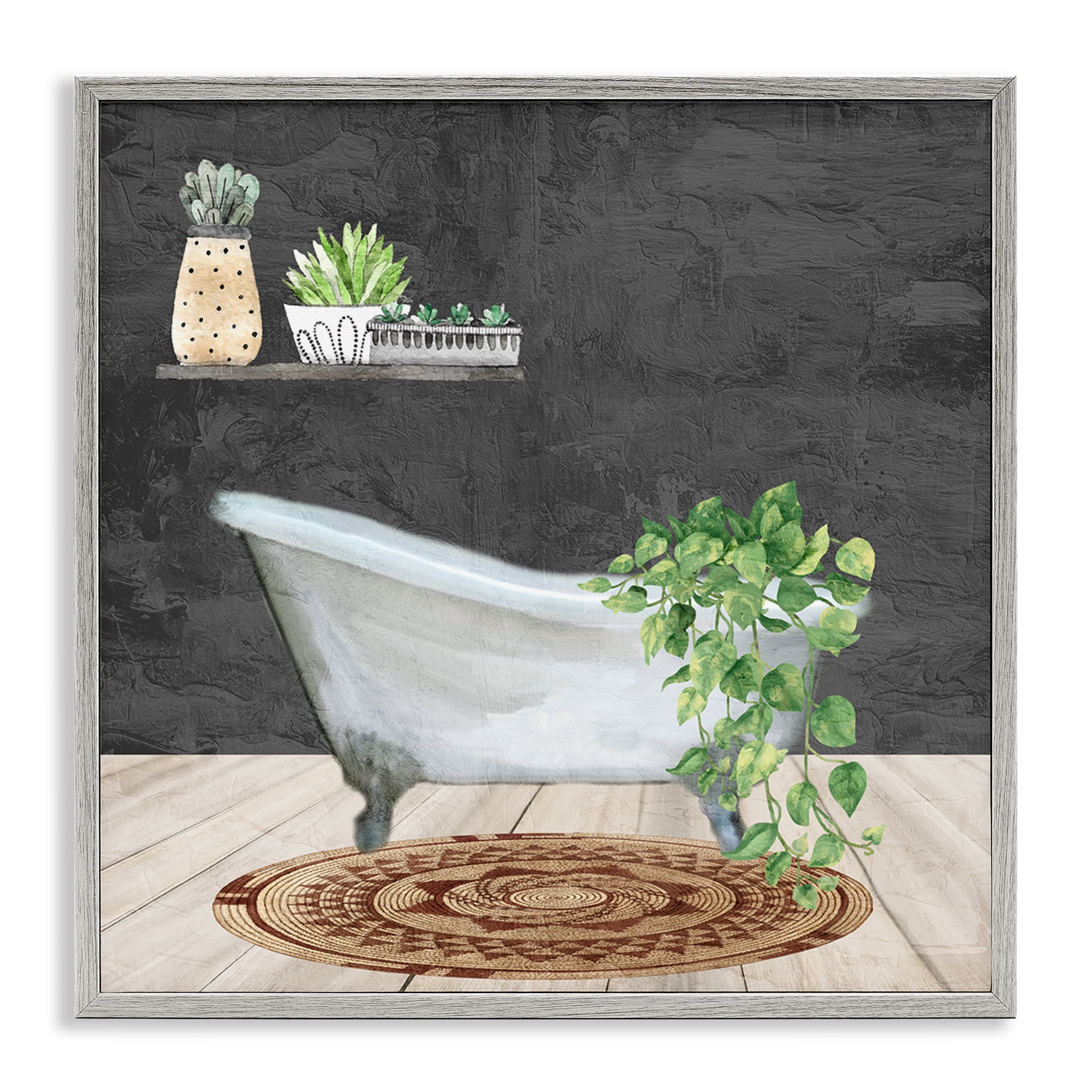 Stupell Industries Botanical Bathtub Scene Bath & Laundry Painting Gray Framed Art Print Wall Art, 17 x 17