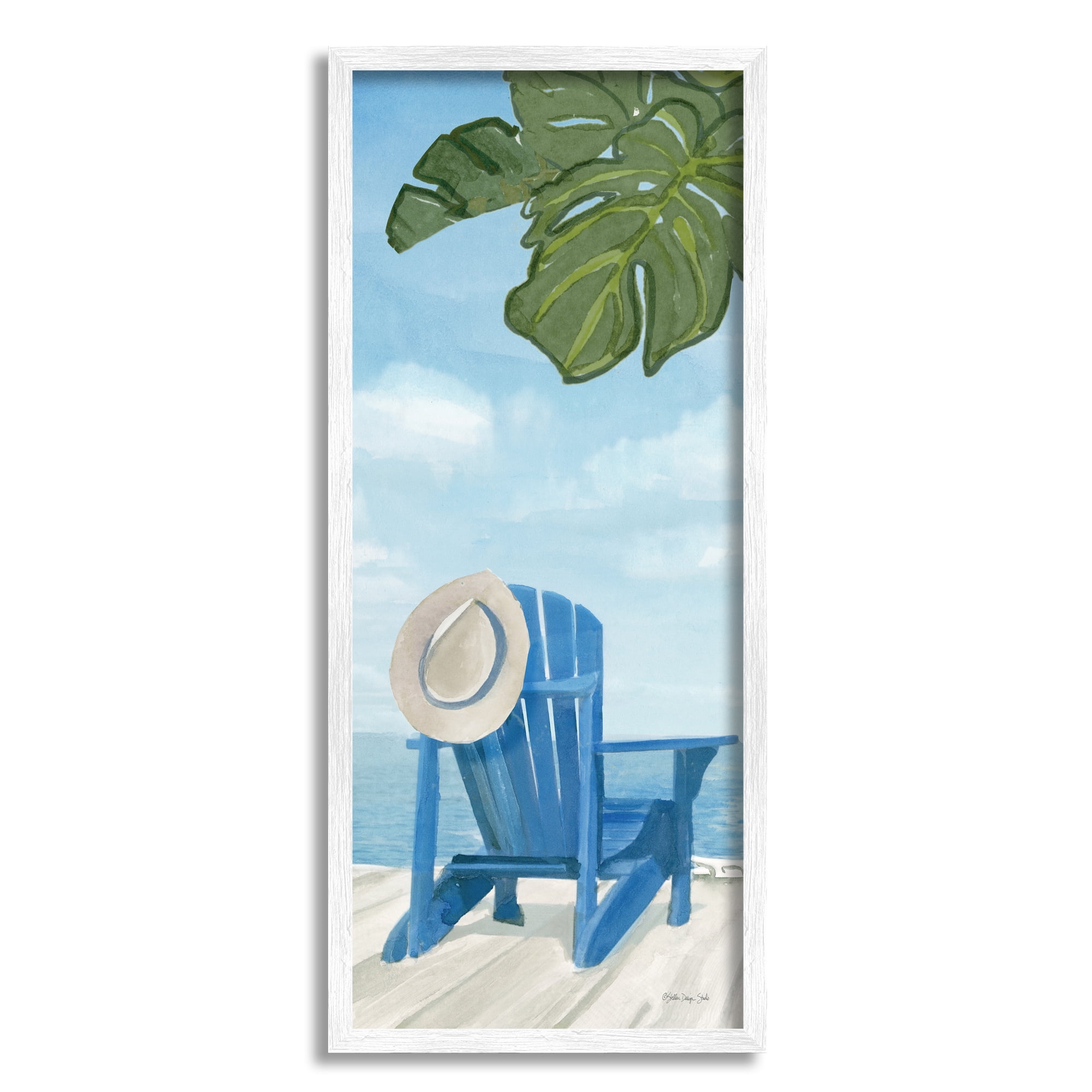 Stupell Industries Botanical Beach Chair Hat Ocean View Waterfront Botanicals, 13 x 30, Design by Stellar Design Studio