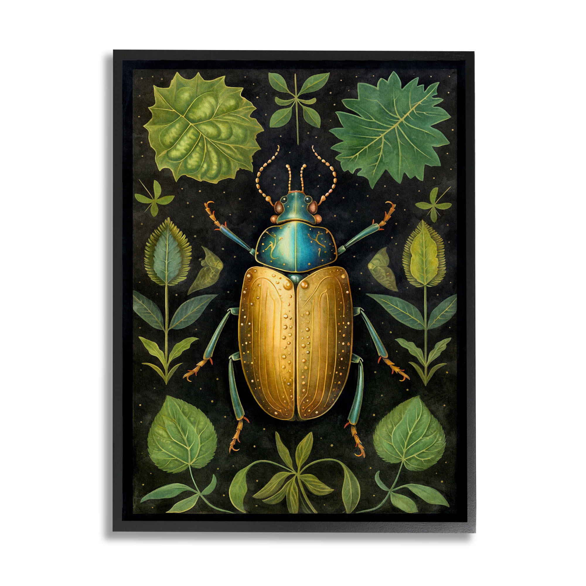 Stupell Industries Botanical Beetle Study Animals & Insects Painting Black Framed Art Print Wall Art, 16 x 20