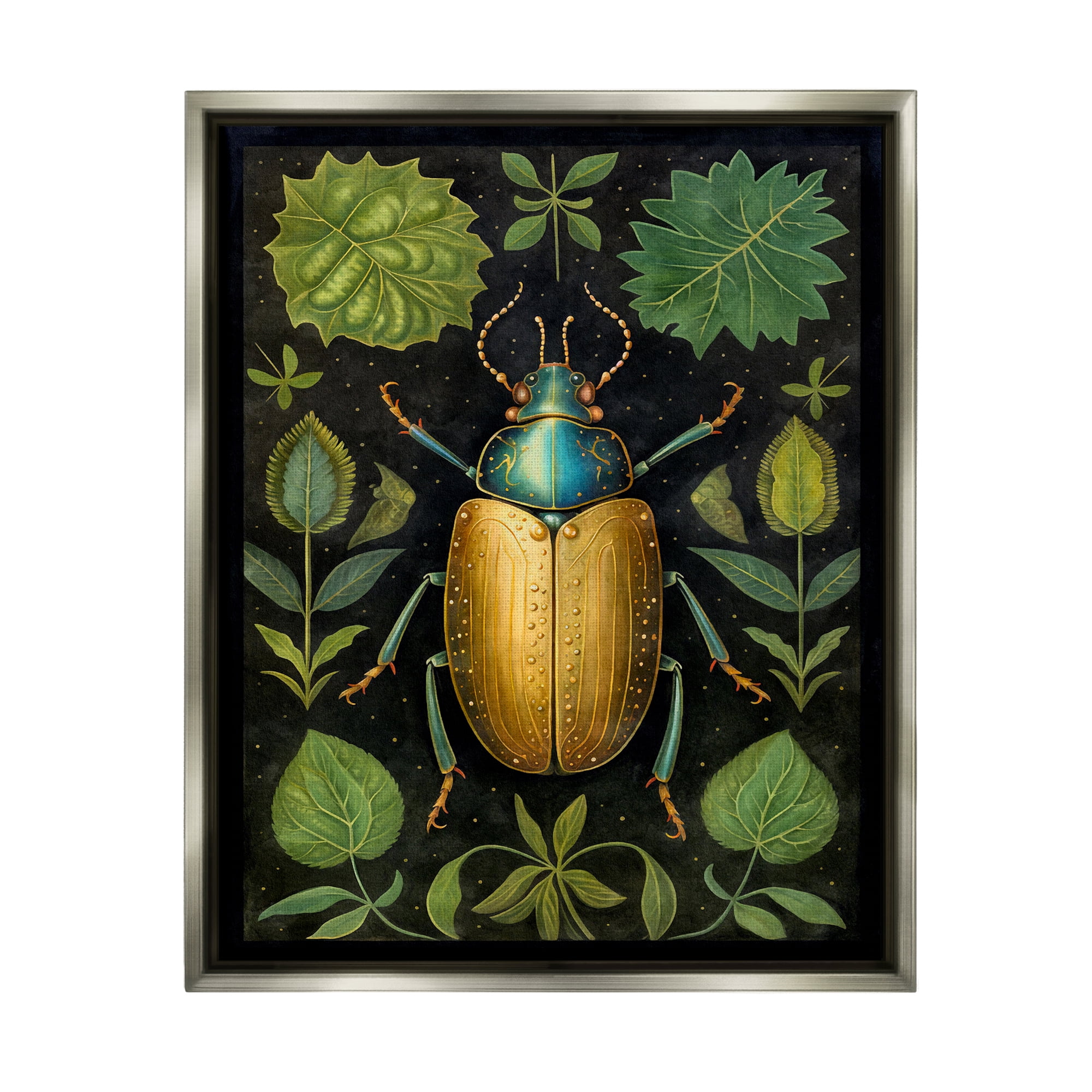 Stupell Industries Botanical Beetle Study Animals & Insects Painting Gray Floater Framed Canvas Art Print Wall Art, 25 x 31