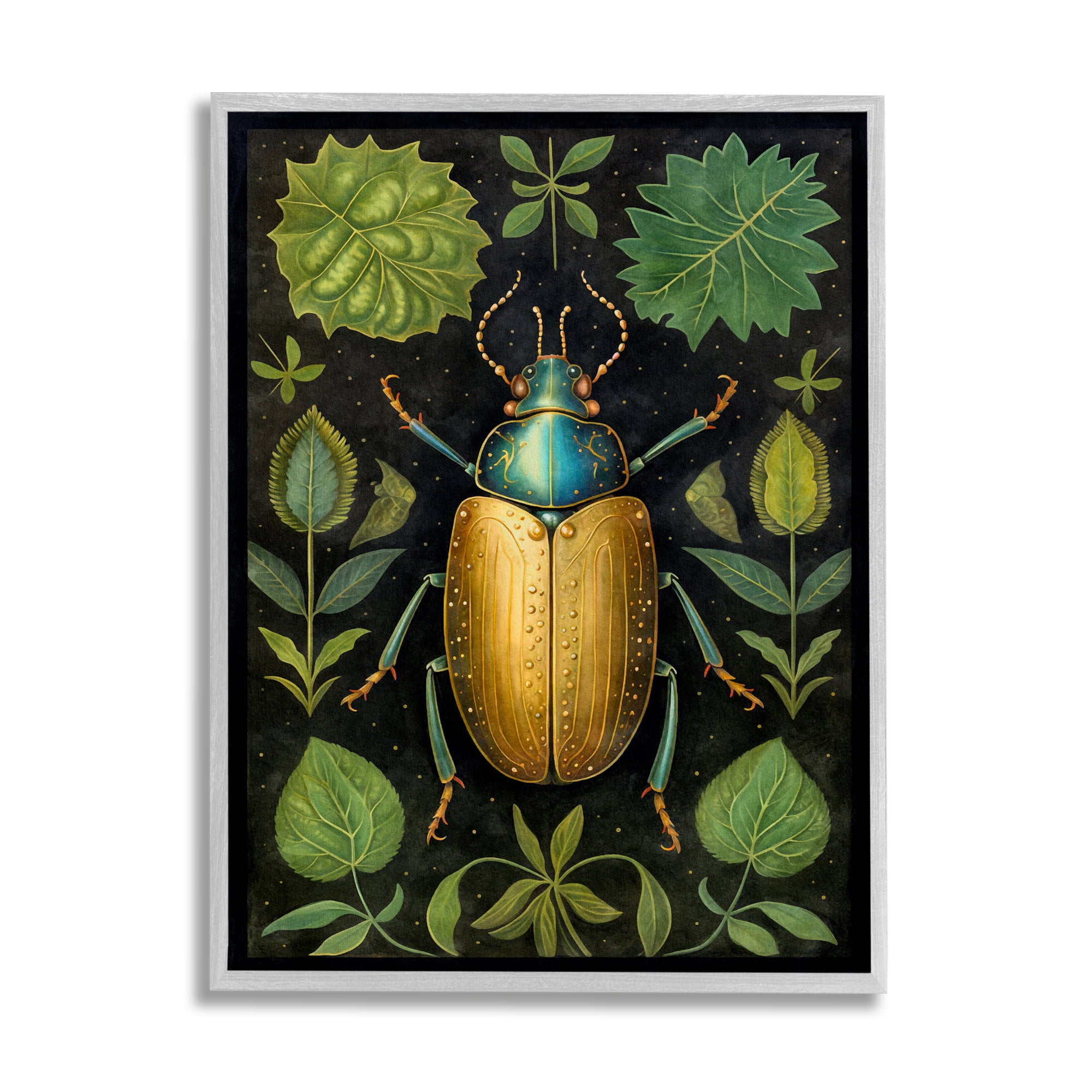 Stupell Industries Botanical Beetle Study Animals & Insects Painting Gray Framed Art Print Wall Art, 24 x 30