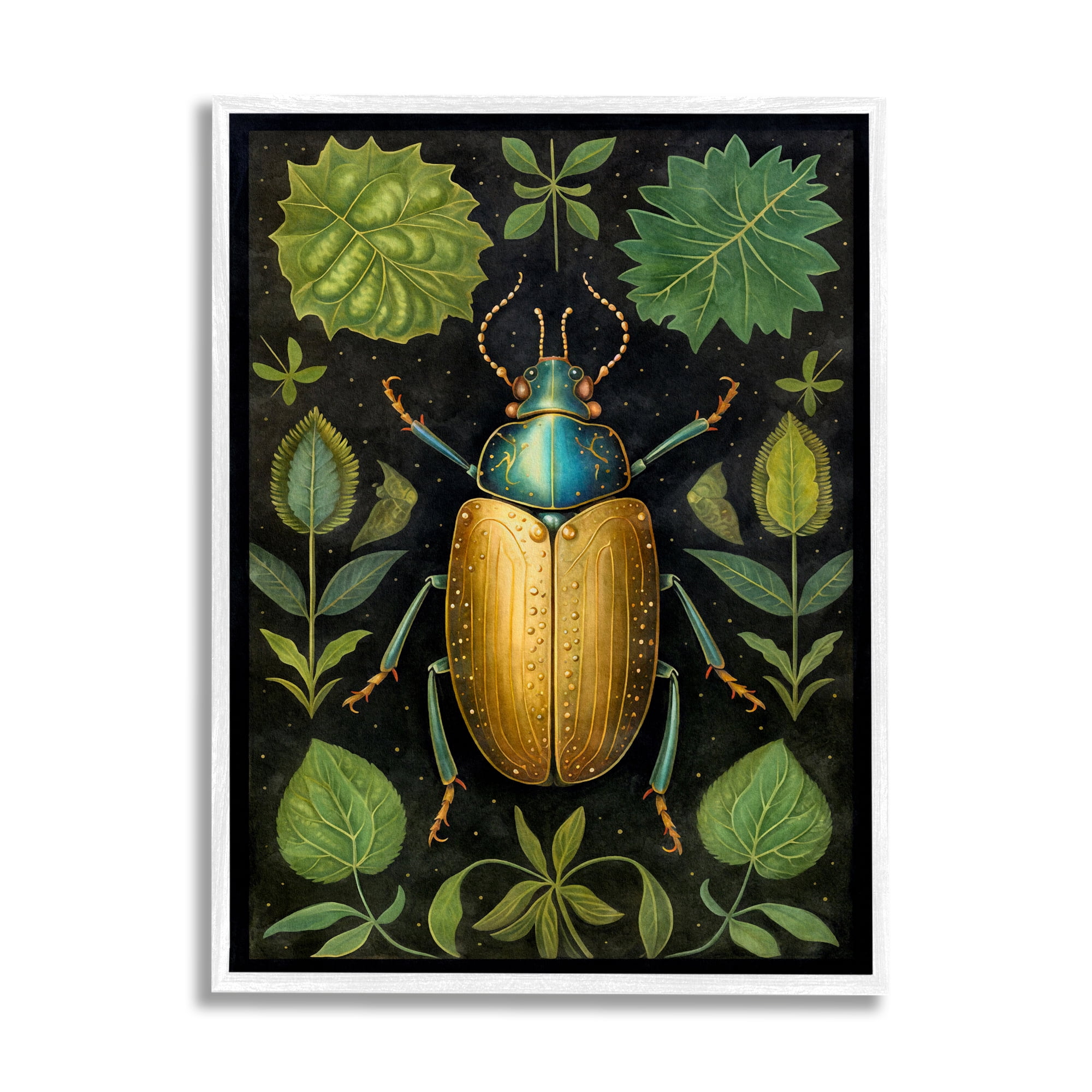 Stupell Industries Botanical Beetle Study Animals & Insects Painting White Framed Art Print Wall Art, 24 x 30