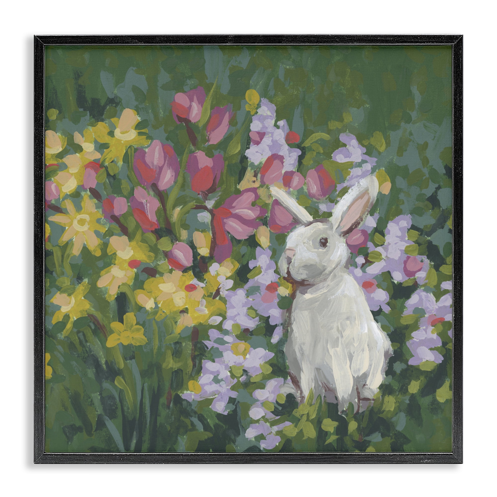 Stupell Industries Botanical Bliss Bunny Black Framed Giclee Art, design by June Erica Vess