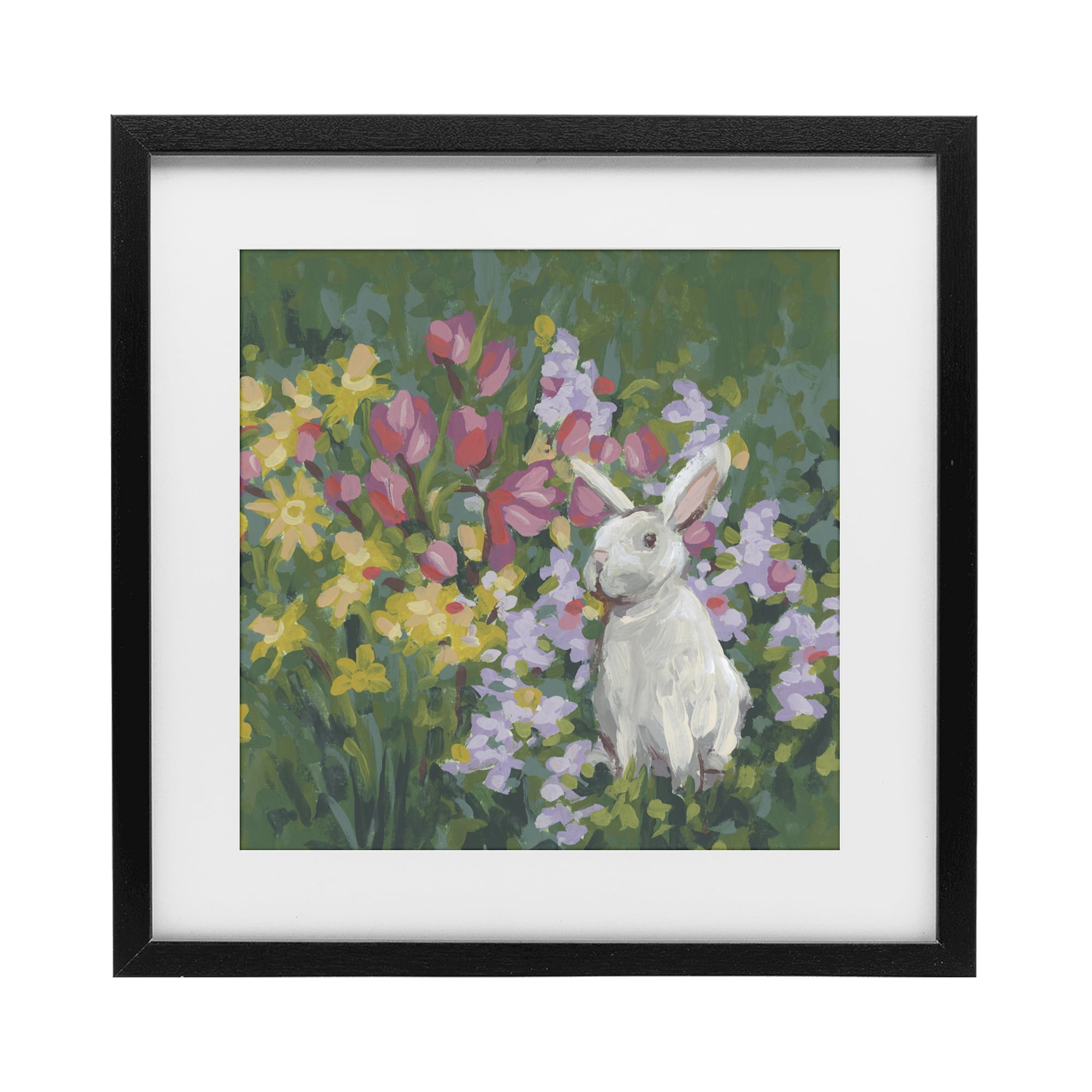 Stupell Industries Botanical Bliss Bunny Black Framed Print Under Glass, design by June Erica Vess