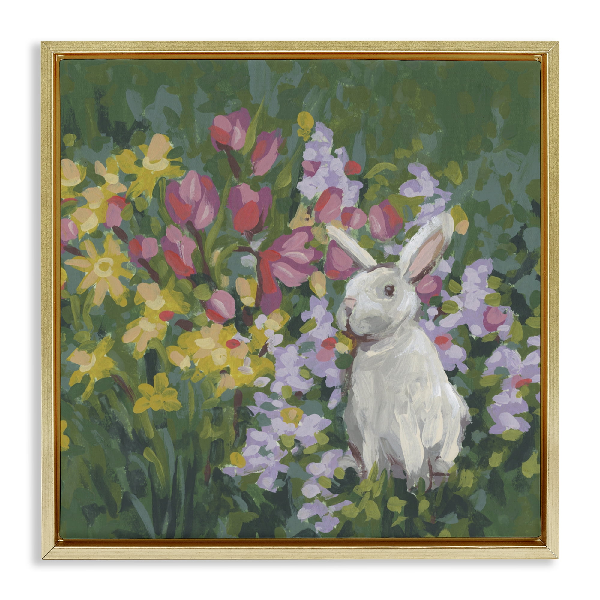 Stupell Industries Botanical Bliss Bunny Gold Framed Floater Canvas Wall Art, design by June Erica Vess