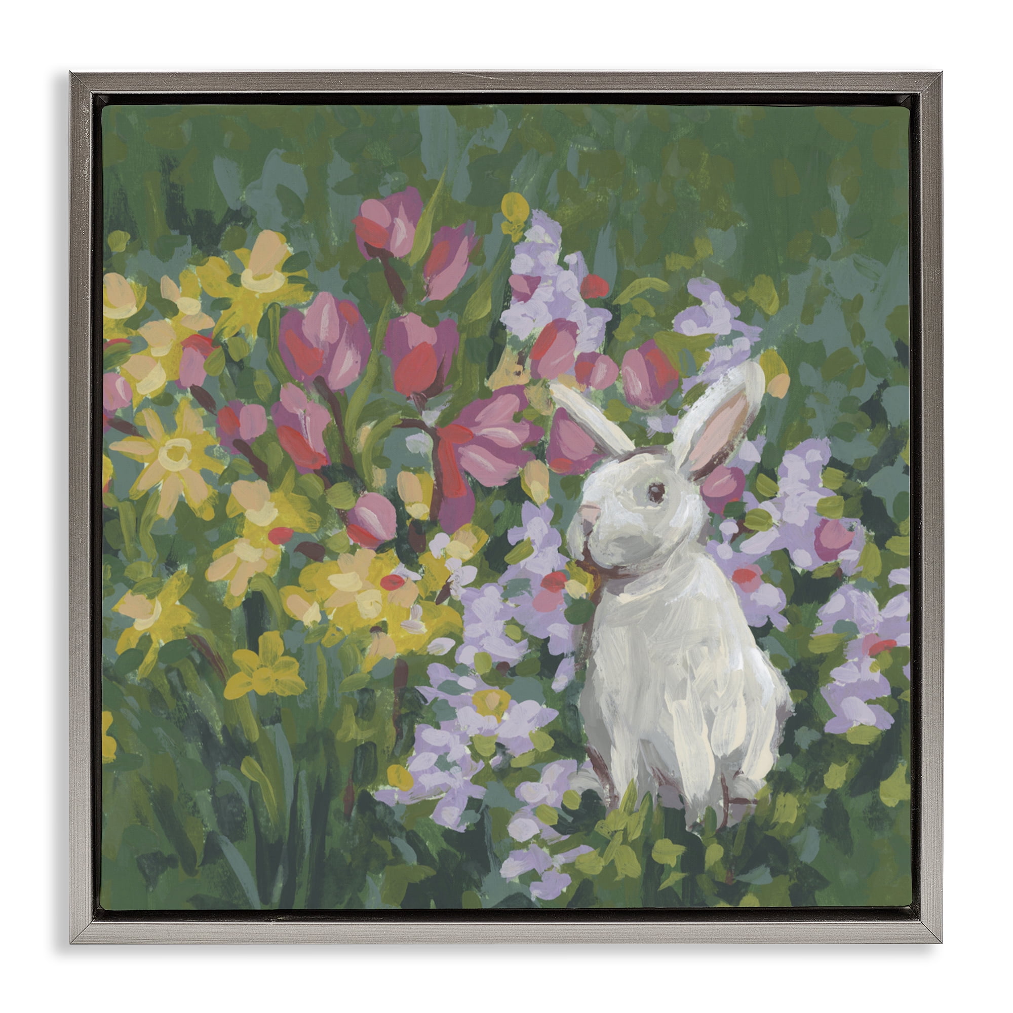Stupell Industries Botanical Bliss Bunny Gray Framed Floater Canvas Wall Art, design by June Erica Vess