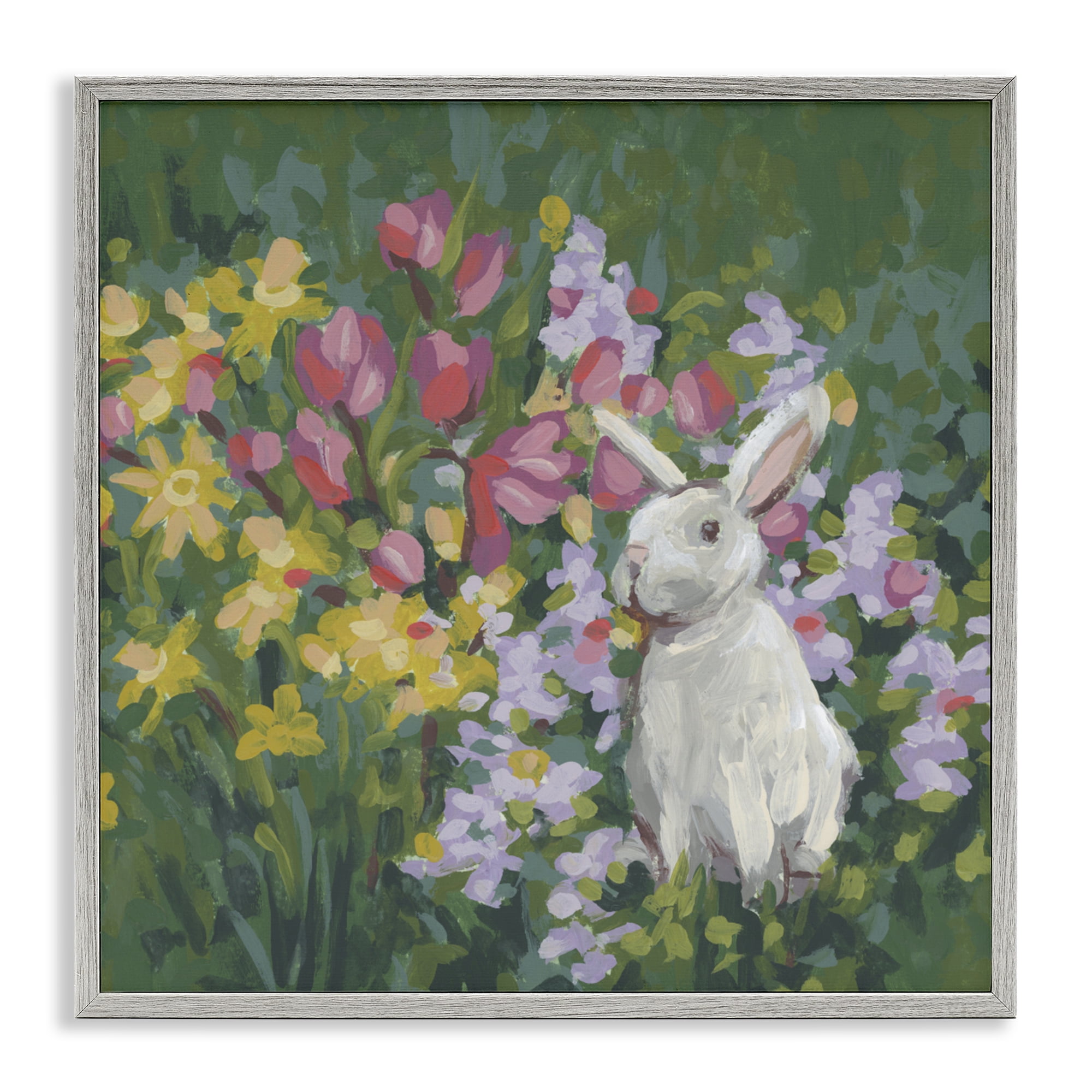 Stupell Industries Botanical Bliss Bunny Gray Framed Giclee Art, design by June Erica Vess