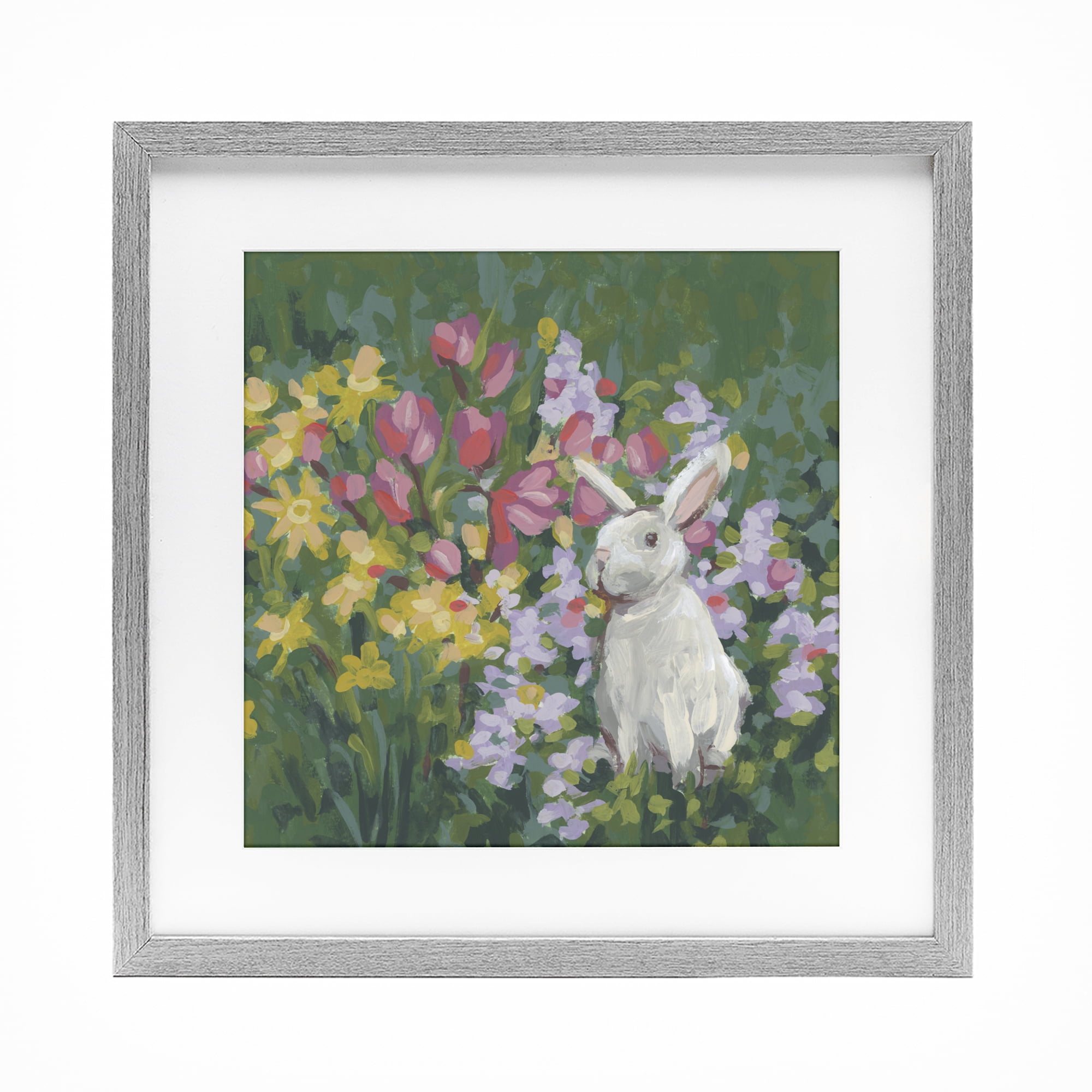 Stupell Industries Botanical Bliss Bunny Gray Framed Print Under Glass, design by June Erica Vess