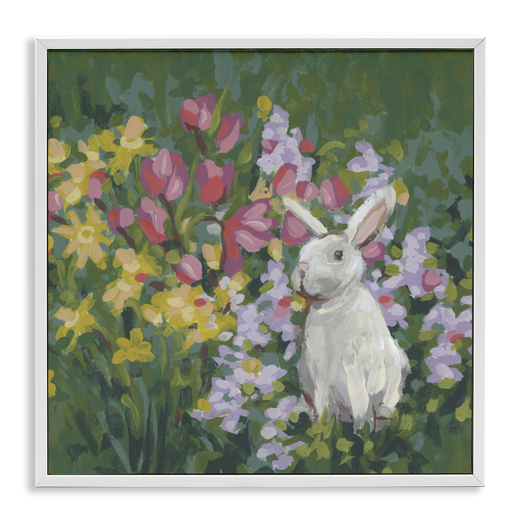 Stupell Industries Botanical Bliss Bunny White Framed Giclee Art, design by June Erica Vess