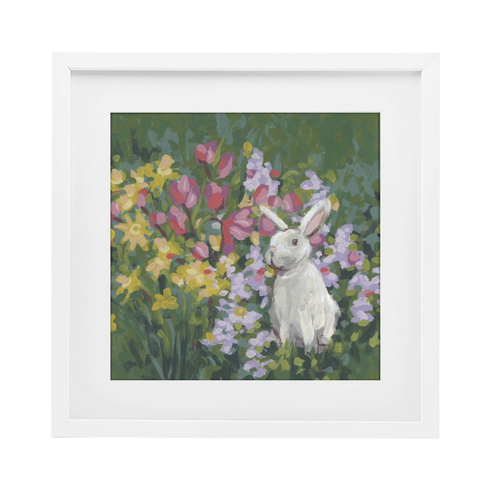 Stupell Industries Botanical Bliss Bunny White Framed Print Under Glass, design by June Erica Vess