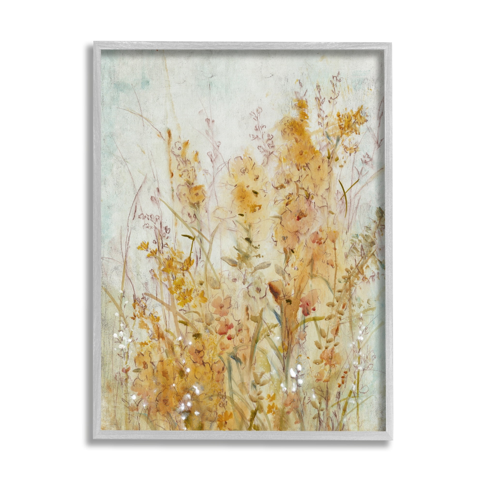 Gray Framed Botanical Blooms Abstract Canvas Print, 16" x 20"