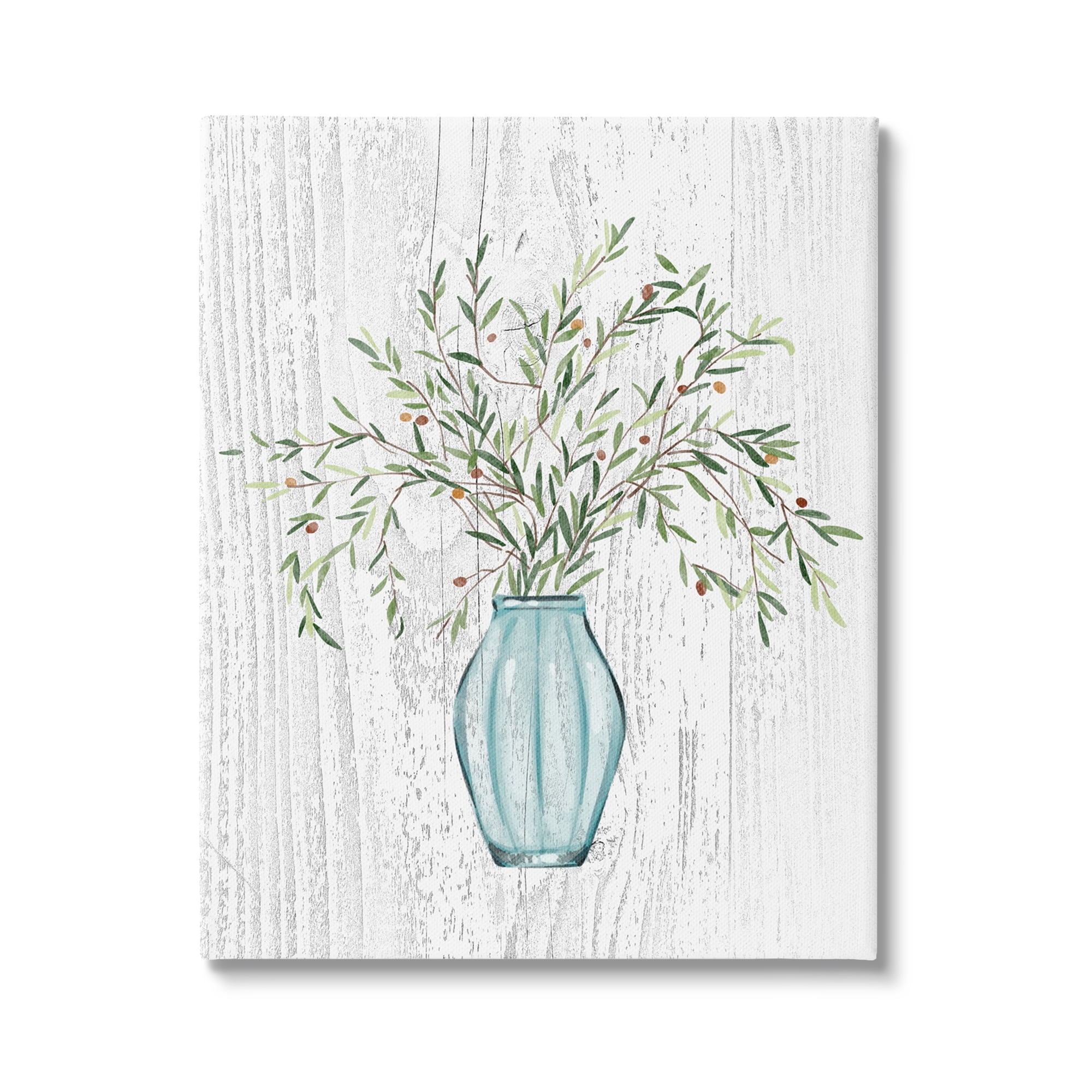 Stupell Industries Botanical Bouquet Vase Hanging Leaves Grain Pattern Graphic Art Gallery Wrapped Canvas Print Wall Art, Design by Ziwei Li