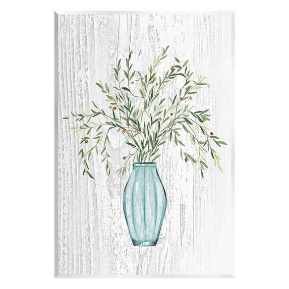 Stupell Industries Botanical Bouquet Vase Hanging Leaves Grain Pattern Graphic Art Unframed Art Print Wall Art, Design by Ziwei Li