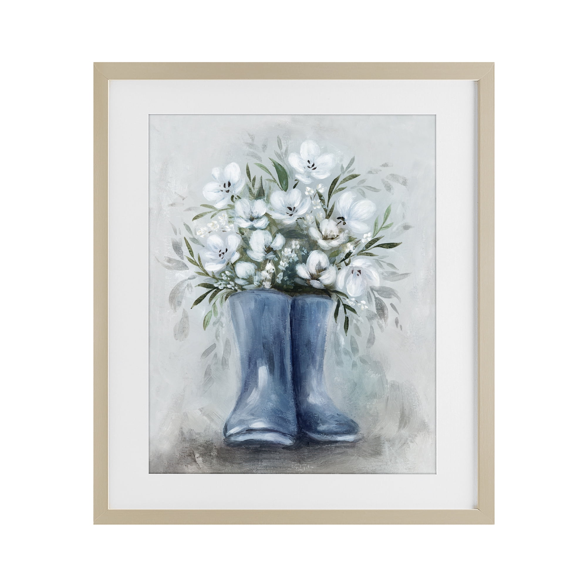 Stupell Industries Botanical Bouquet in Blue Boots Birch Framed Print Under Glass, design by Kristen Brockmon